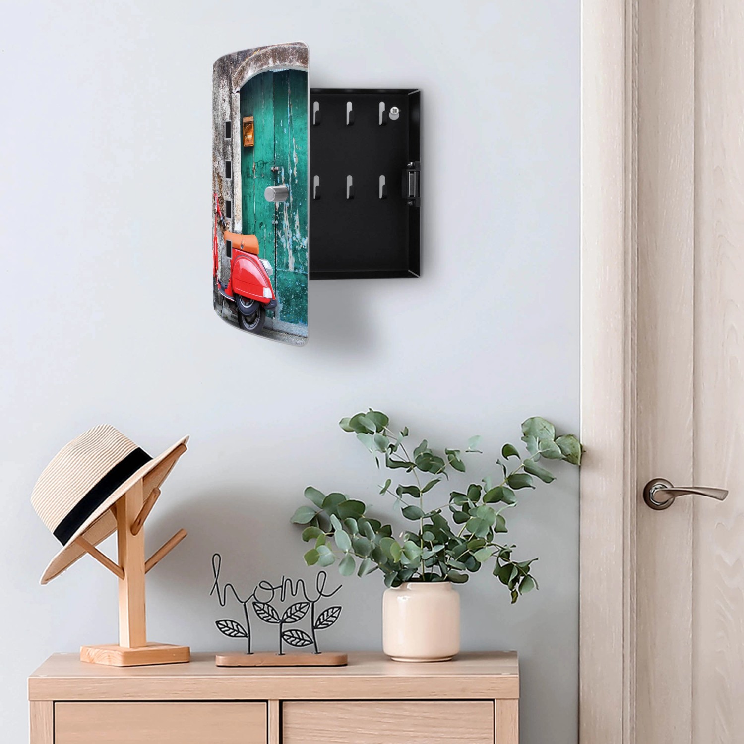 Banjado Schlüsselkasten Edelstahl mit Italien Roller Motiv, 24x21,5x7cm, für 10 Schlüssel.