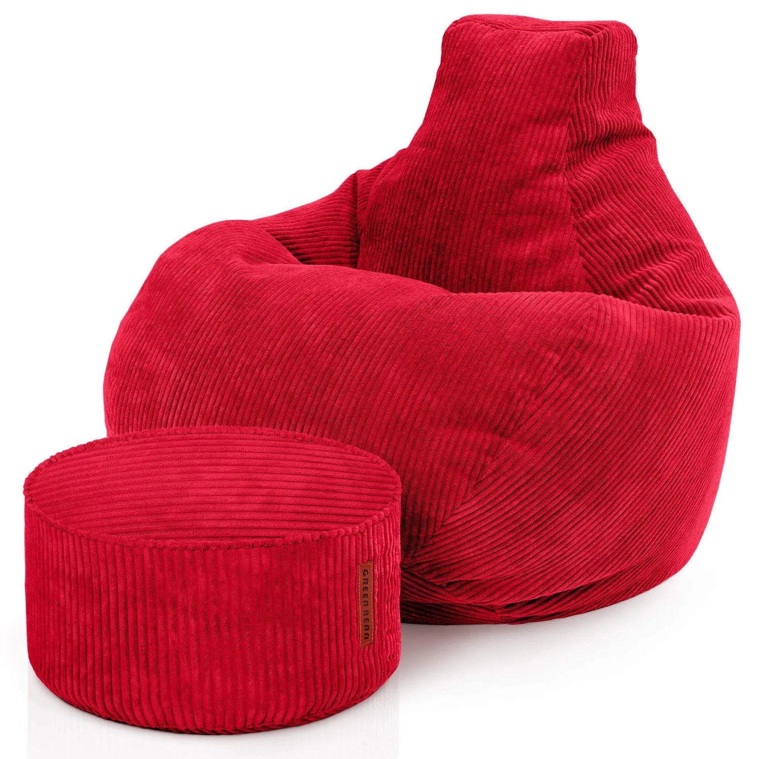 Green Bean Sitzhocker 2er Set Cozy + Hocker 80 x 90 x 90 cm Cord mit EPS-Perlen-Füllung Rot