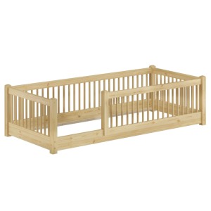 Erst-Holz Kinderbett 80 x 190 cm Niedriges Bodenbett Kiefer Massiv Kleinkinder Modell 65 ohne Zubehör