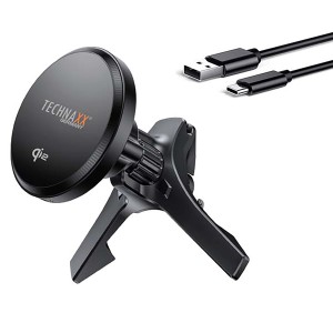 Technaxx KFZ-Ladehalterung TX-323 mit MagSafe, Qi2 und USB-Kabel für Autoelektrik.