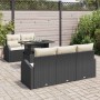 Schwarzes 6-tlg. vidaXL Garten-Sofa-Set aus Poly Rattan mit Tisch und beigen Kissen.