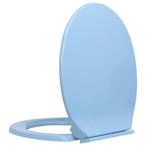 Ovaler, hellblauer vidaXL WC-Sitz aus Polypropylen mit Absenkautomatik, Deckel geöffnet.