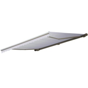 Creme MCW Kassettenmarkise 4x3m mit Volant, Acryl, Motor und Fernbedienung.