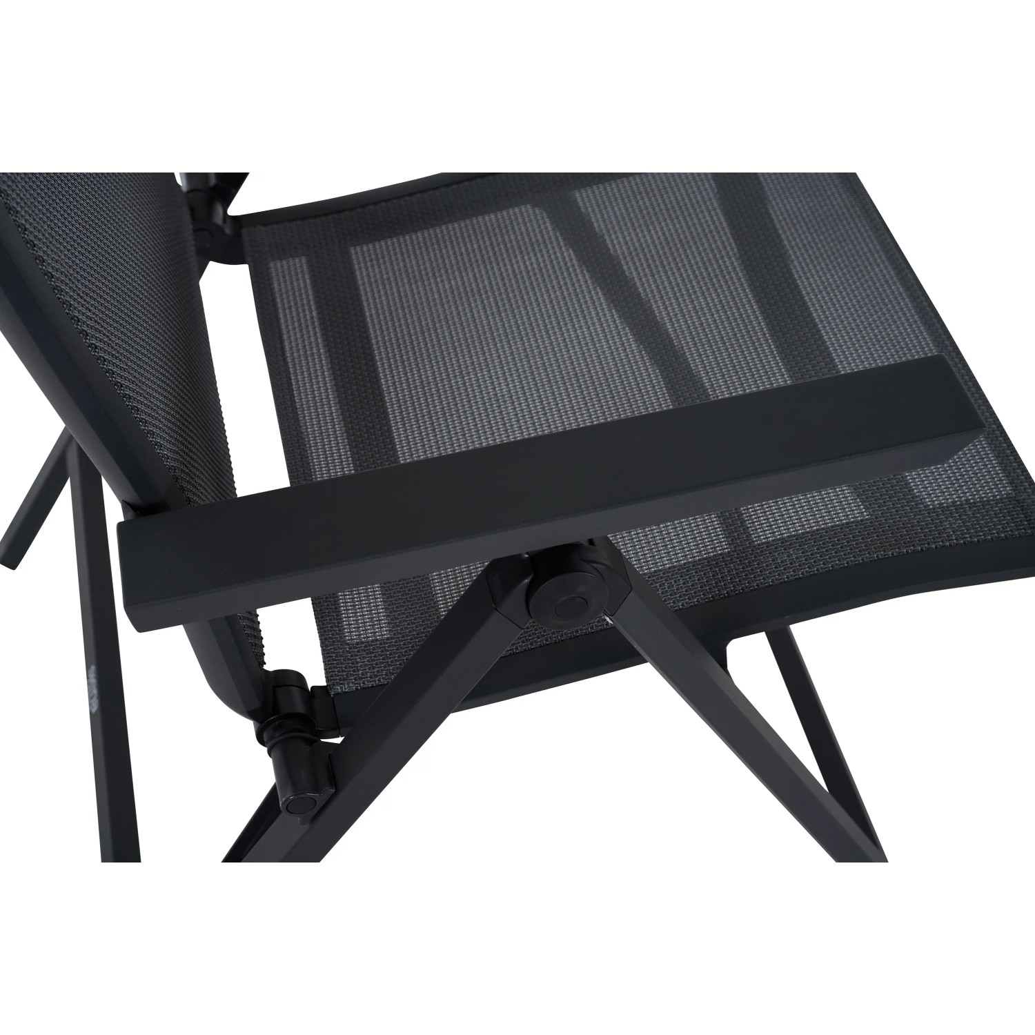 Detailansicht: Anthrazitfarbener Siena Garden Klappsessel Tauro mit Textilbespannung und Aluminiumgestell.