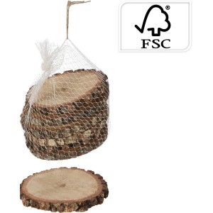 6 Baumstammscheiben (Ø 9-13cm) im Netz, Naturholz, Weihnachtsdeko.