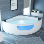 Tronitechnik Eck-Whirlpool Paros 135x135 cm mit Acrylwanne, 2 Personen, 12 Düsen und blauer Acrylscheibe.