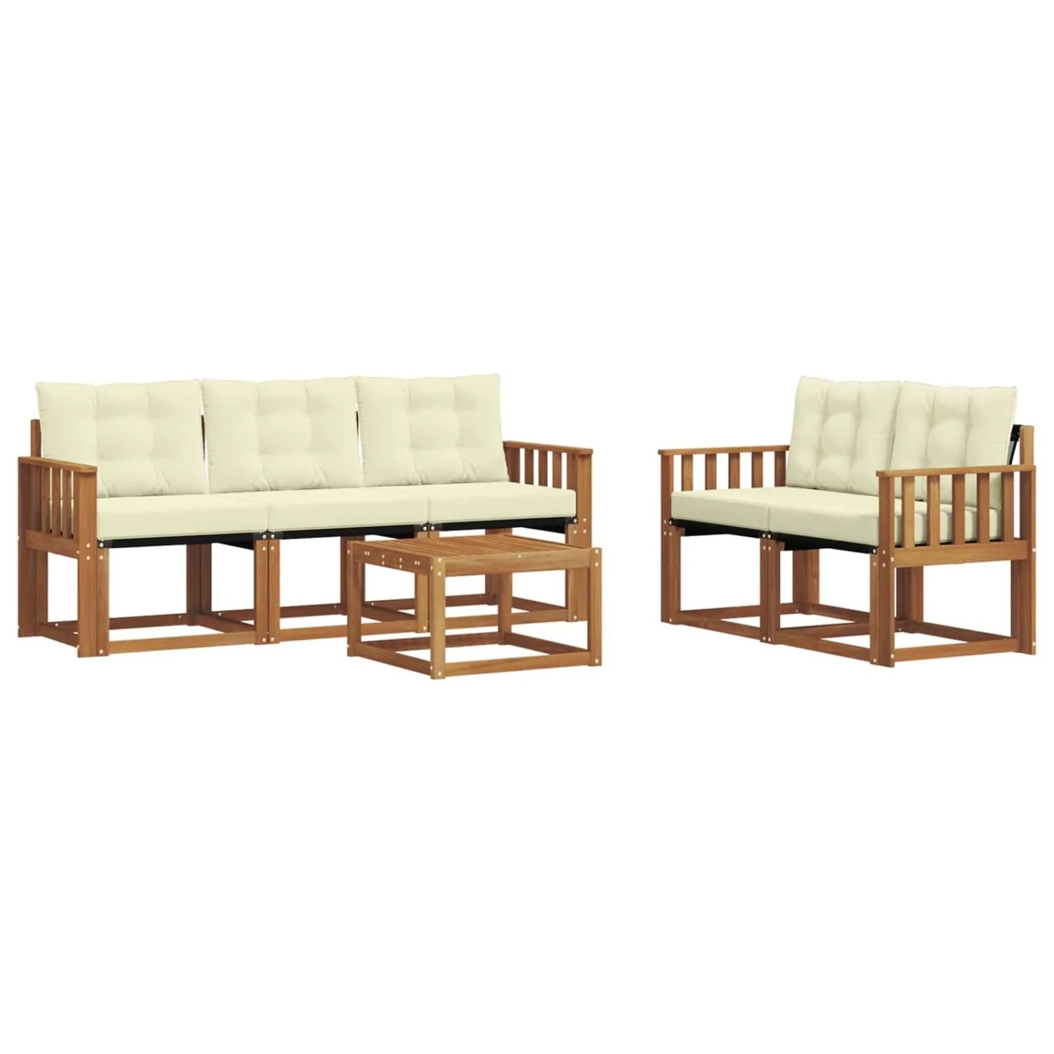 vidaXL Outdoor-Sofagarnitur mit Kissen 6-Tlg Natur und Creme 3368397