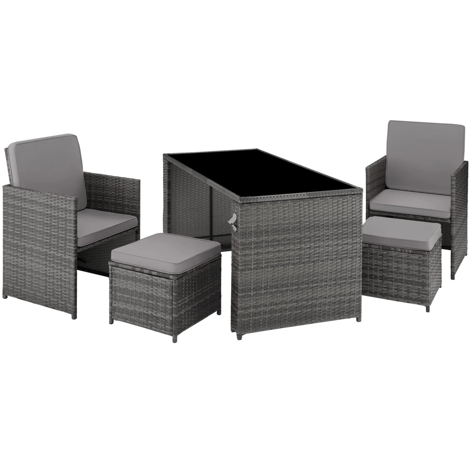 Tectake Rattan Sitzgruppe Palermo Für 2 Bis 4 Personen Widerstandsfähig  202 x 130 50 x 92 50 cm Grau