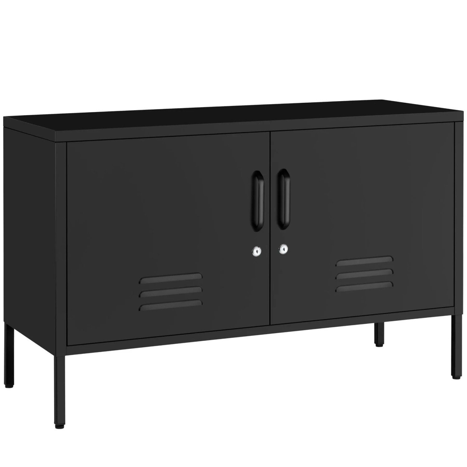 Tectake Sideboard Baker 2 Türen Mit Magnetverschluss  Einzeln Abschließbar Verstellbarer Zwischenboden  100 x 42 5 x 65 cm Schwarz