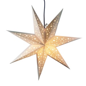 Konstsmide Papierstern, weiß, 7 Zacken, beleuchtet, Ø 75 cm. Ideal als Weihnachtsdekoration für Innen.