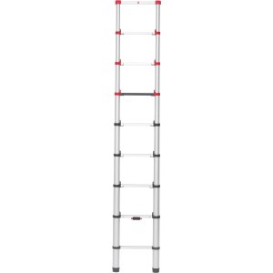 Hailo FlexLine 260 Teleskopleiter aus Aluminium mit 9 Stufen, rot/silber.