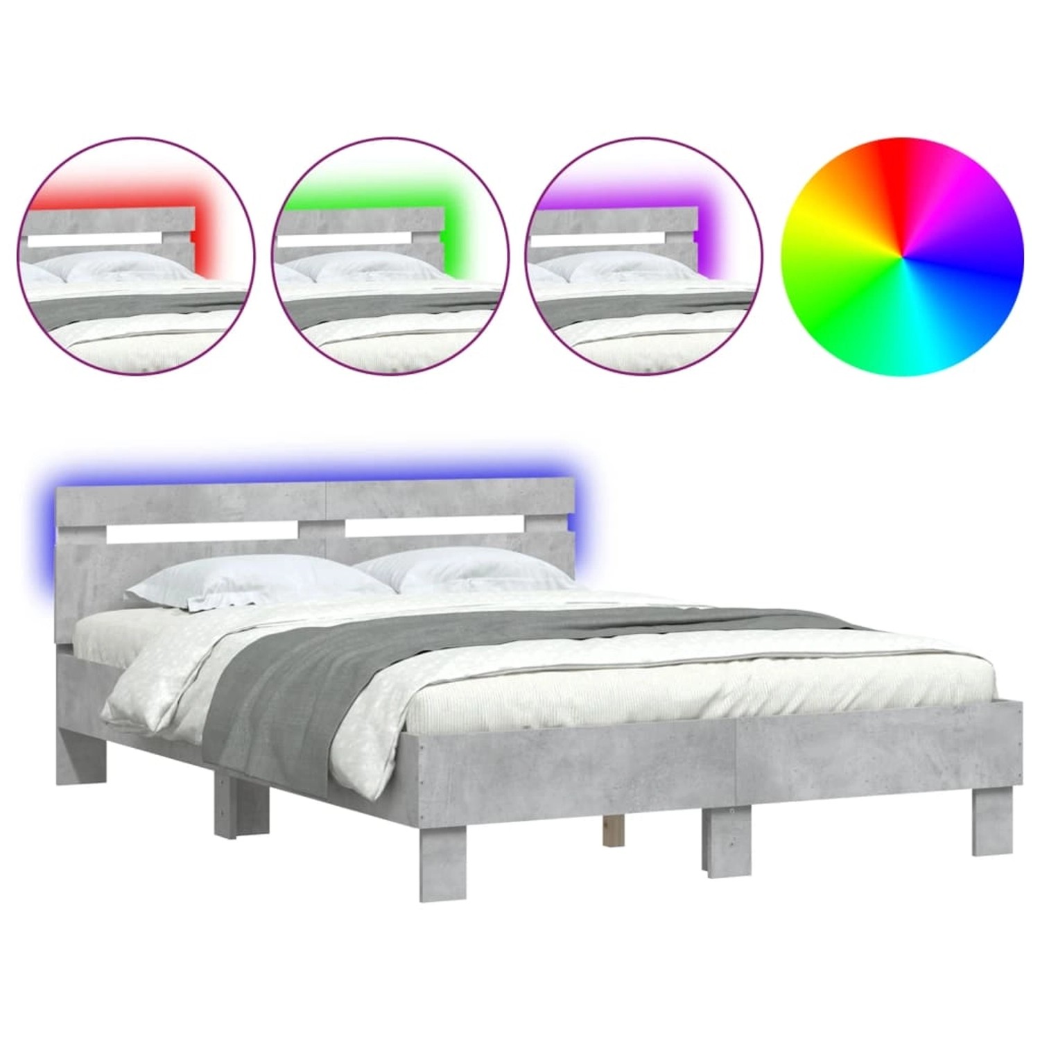 vidaXL Bettgestell mit Kopfteil LED-Beleuchtung Betongrau 120x190 cm 320757 günstig online kaufen