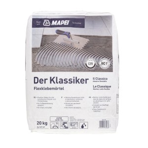 Mapei Fliesenkleber Der Klassiker C2TE 20kg Sack, geeignet für Fliesen, Platten und Feinsteinzeug.