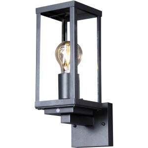 Schwarze, eckige Eco-Light Außenwandleuchte Karo mit Dämmerungssensor. 37x16x11 cm.