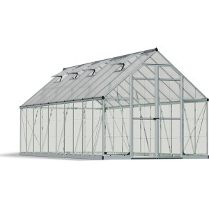 Palram Canopia Balance Gewächshaus 8x20, silberner Rahmen, klare Polycarbonat-Wände.