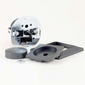 ChiliTec MILOS Dimmer in Anthrazit mit Rahmen, Bauteile und Details für die Unterputzmontage.