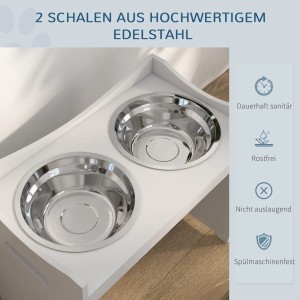 PawHut Futterstation, höhenverstellbar, mit zwei Edelstahlnäpfen (2L).