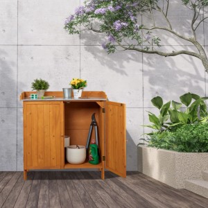 Relaxdays Pflanztisch mit Unterschrank Tannenholz Zinn Orange Mit Magnetverschluss 94 cm x 94 cm x 47 cm