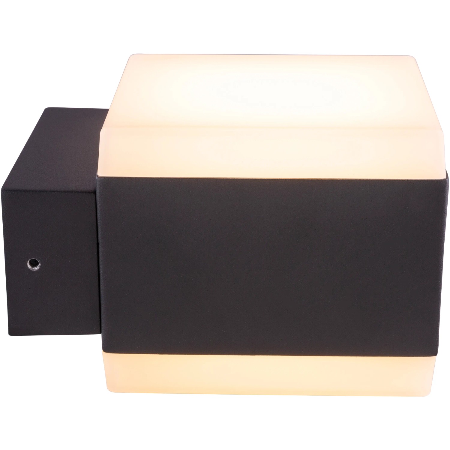 Globo LED-Außenwandleuchte Slice, Aluminium anthrazit, würfelförmig, warmweißes Licht.