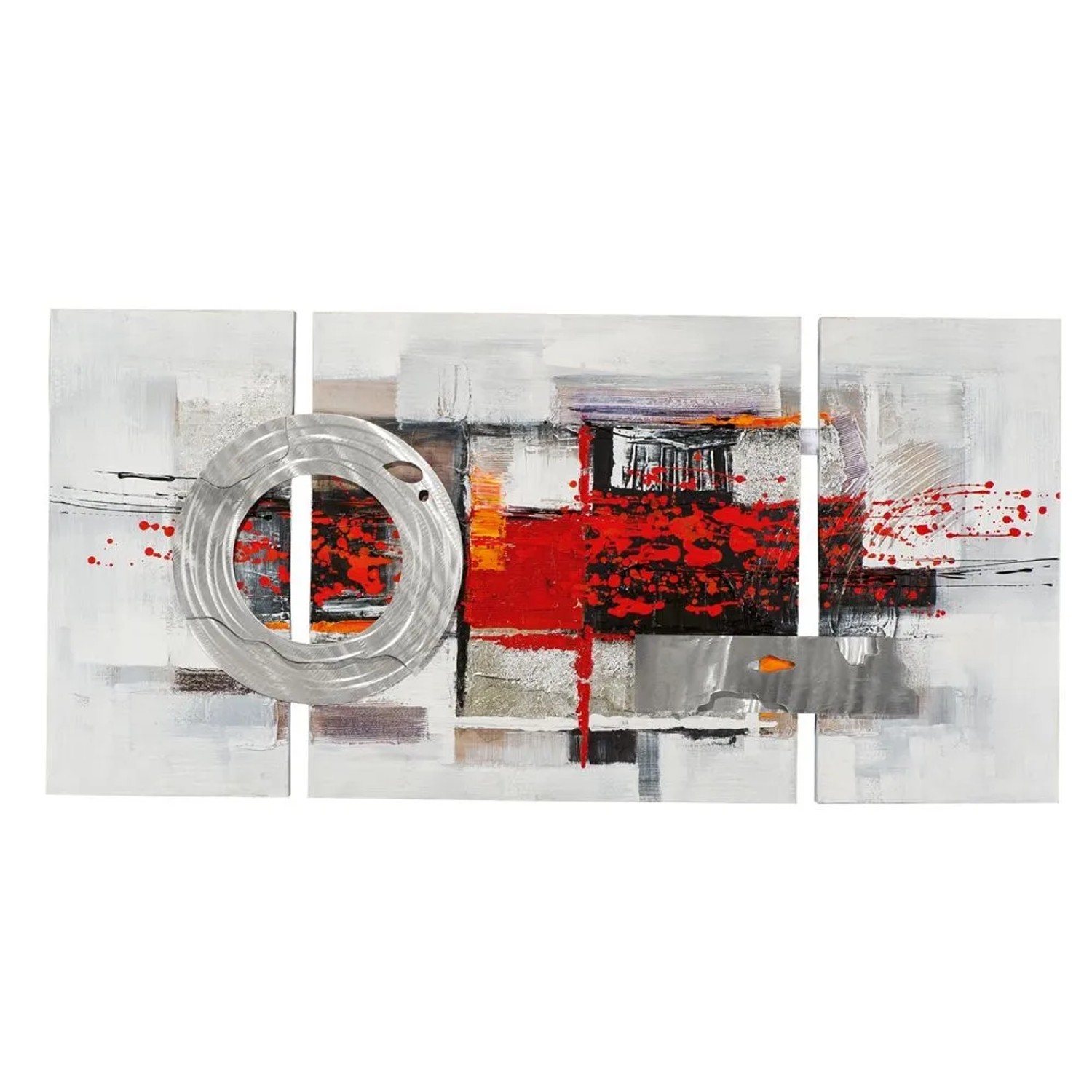 Art Universe Leinwandbild Kreis in Silber und Rot 70 x 146 cm
