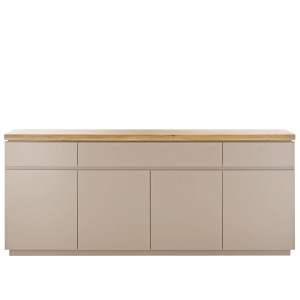 expendio Sideboard Previn 2, warmgrau lackiert, mit Akazienholz-Deckplatte, 200x86x40 cm