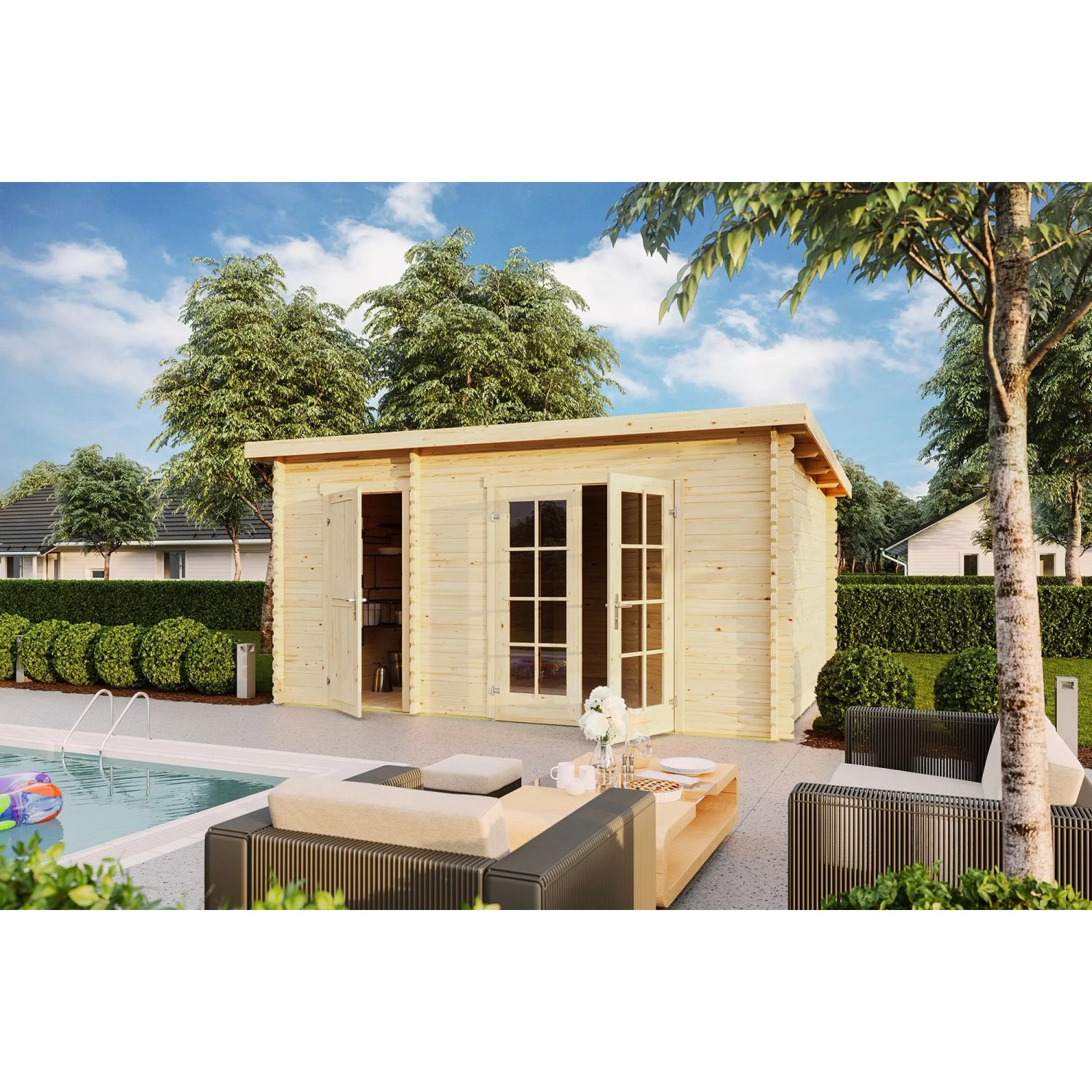 Lasita Holz-Gartenhaus Belmont 2 Flachdach Unbehandelt 425 cm x 280 cm