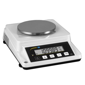 PCE Instruments Abfüllwaage BSK 1100: Präzise Laborwaage mit digitaler Anzeige und runder Edelstahl-Wägefläche.