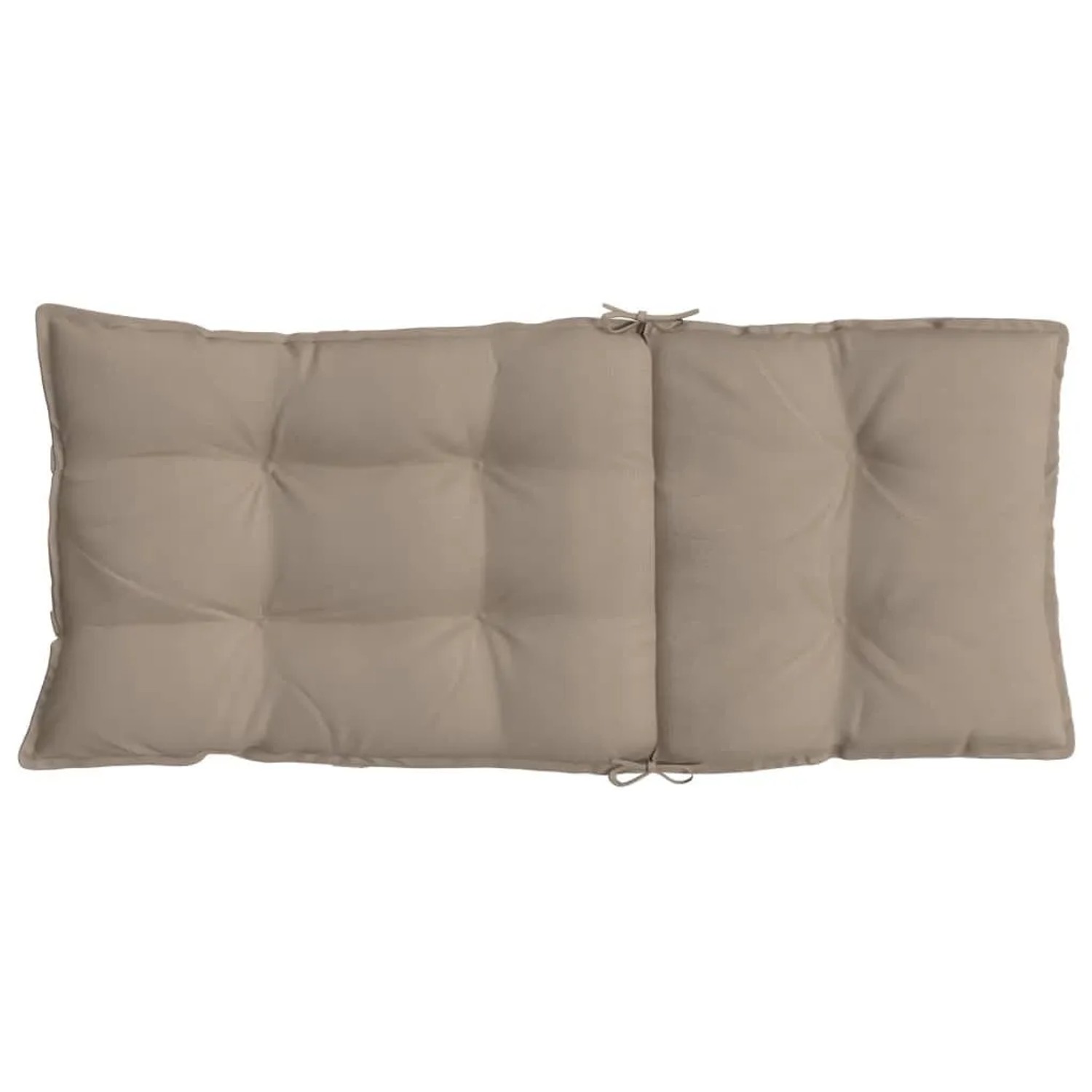Taupe Hochlehner-Auflage aus Oxford-Gewebe mit Steppung und Bindebändern für Gartenstühle. Komfortables Sitzkissen.