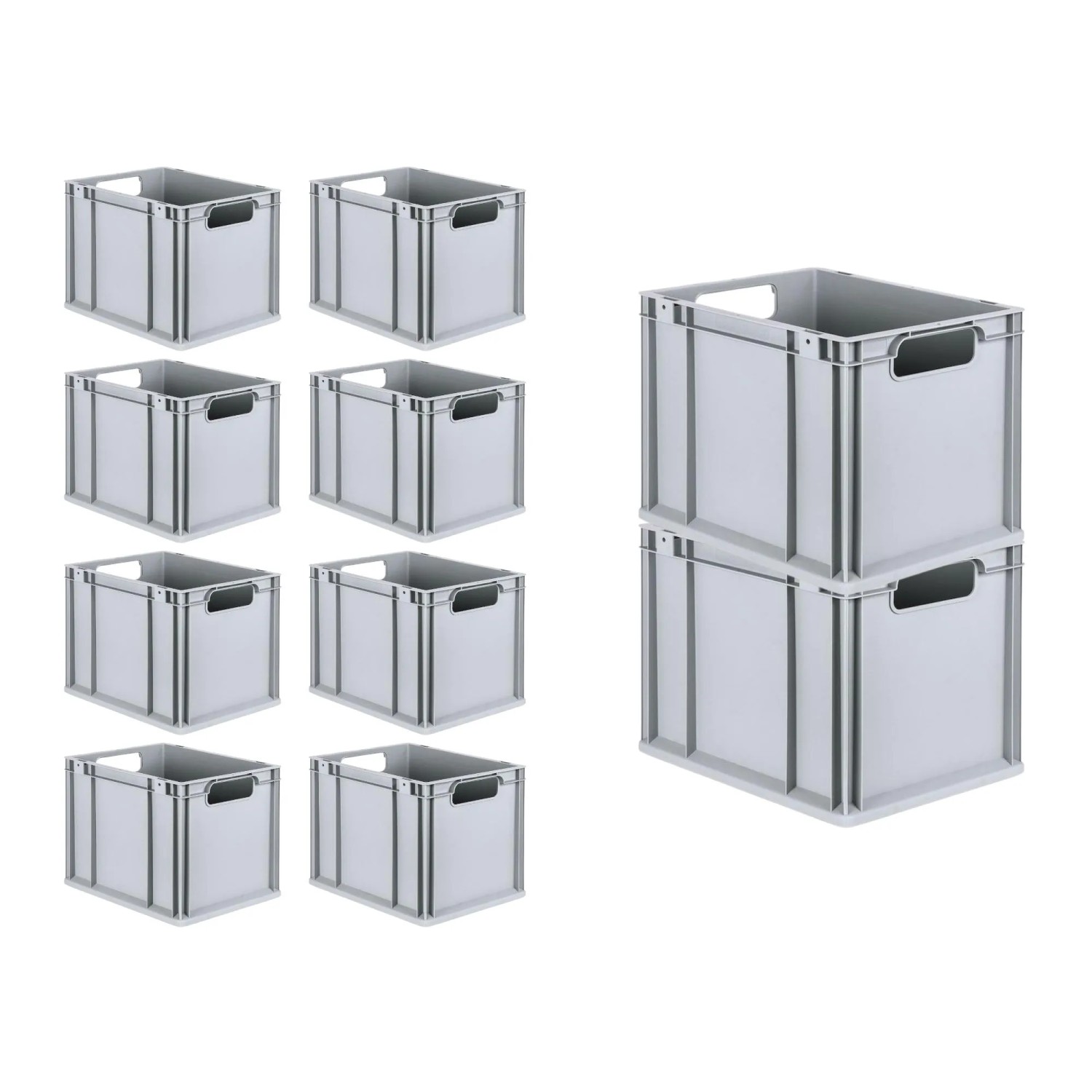 PROREGAL Spar Set: 10 graue Euroboxen mit Deckel, 30L, für Lagerung und Transport.