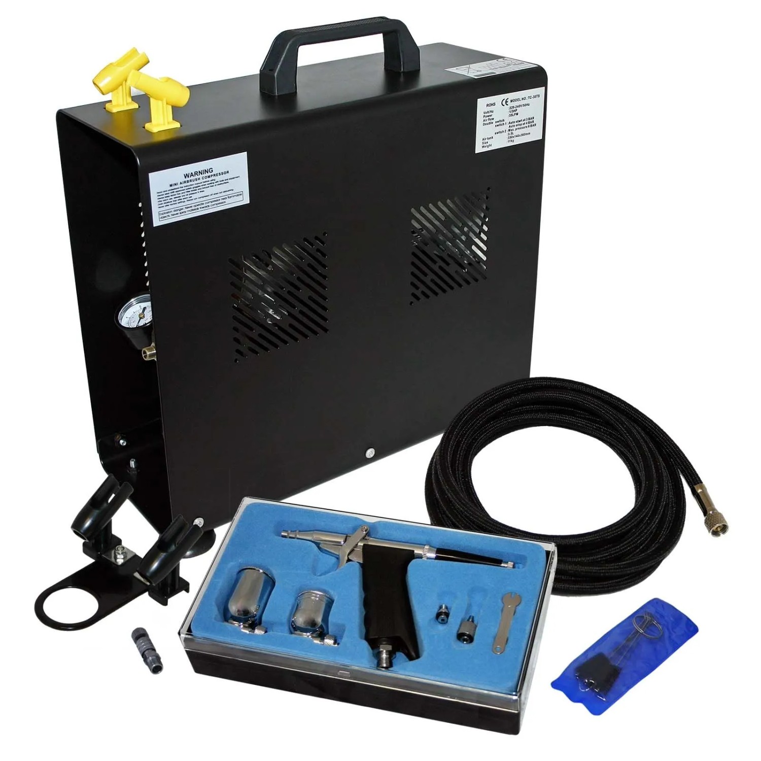 Wiltec Einsteiger Airbrush Kompressor Set AS196A Airbrushpistole DA116 Zubehör