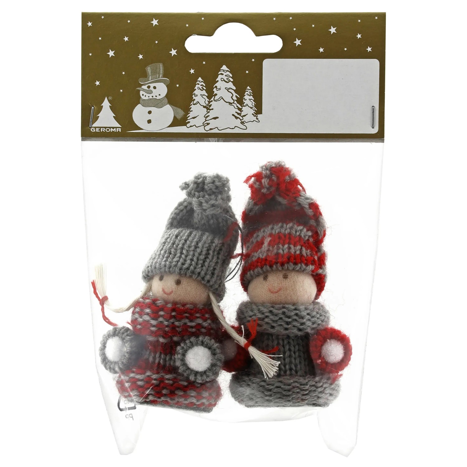 Weihnachts-Deko Figuren zum Hängen aus Stoff und Strick 7,5 cm Rot-Grau 2 Stück