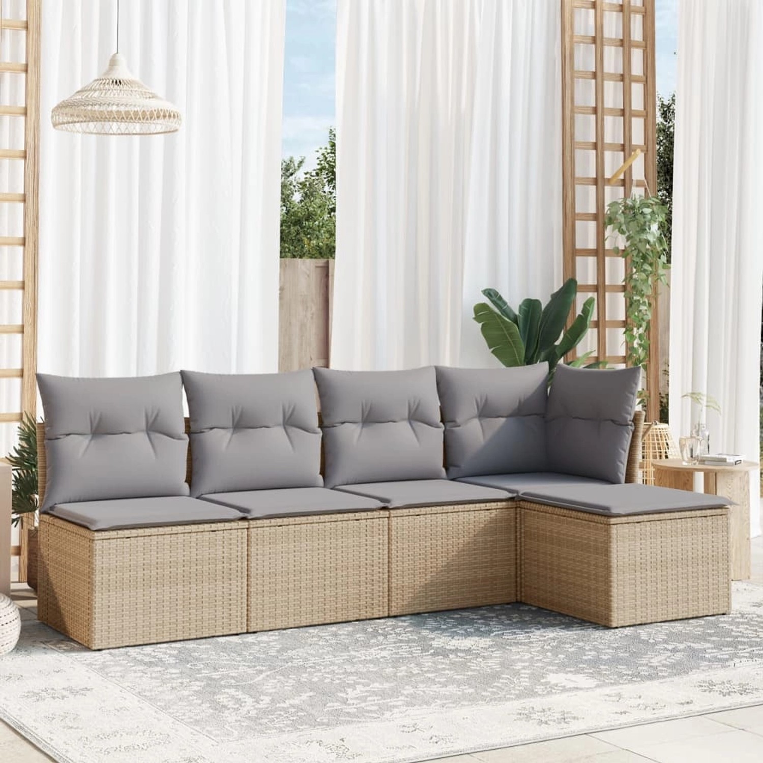 vidaXL 5-tlg Garten-Sofagarnitur mit Kissen Beige Poly Rattan Modell 64 günstig online kaufen