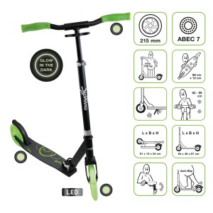 Muuwmi Tretroller mit LED-Rollen und Glow-Effekt. Höhenverstellbarer Aluminium Scooter für Kinder und Erwachsene.