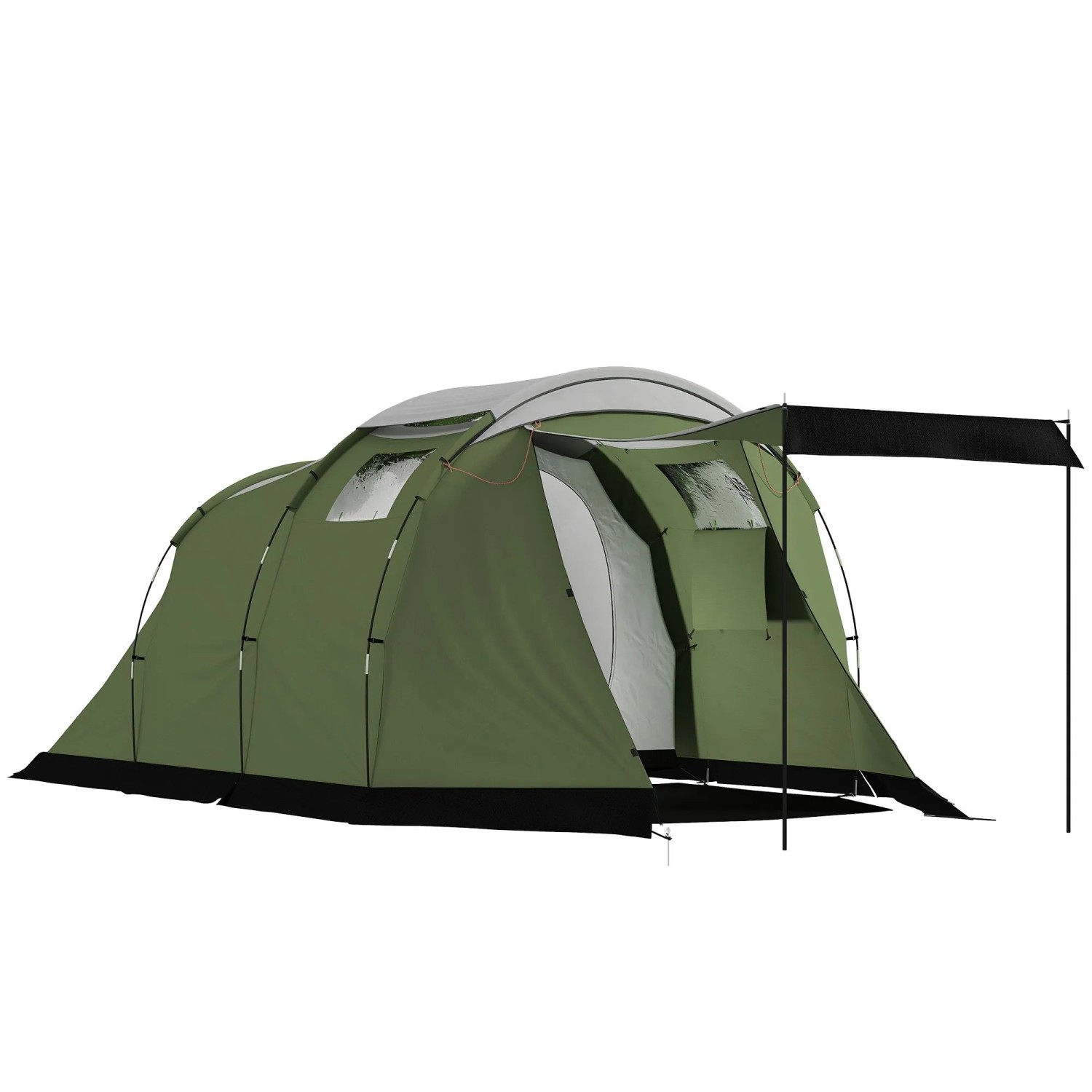 Furnicato Familienzelt Campingzelt 4 Personen Armeegrün Schwarz Grau 460x260x190 Cm