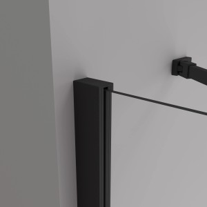 Detailaufnahme: Schwarze, matte Duschkabine baliv DUK-90.51E, 90x90 cm, Eckeinstieg.