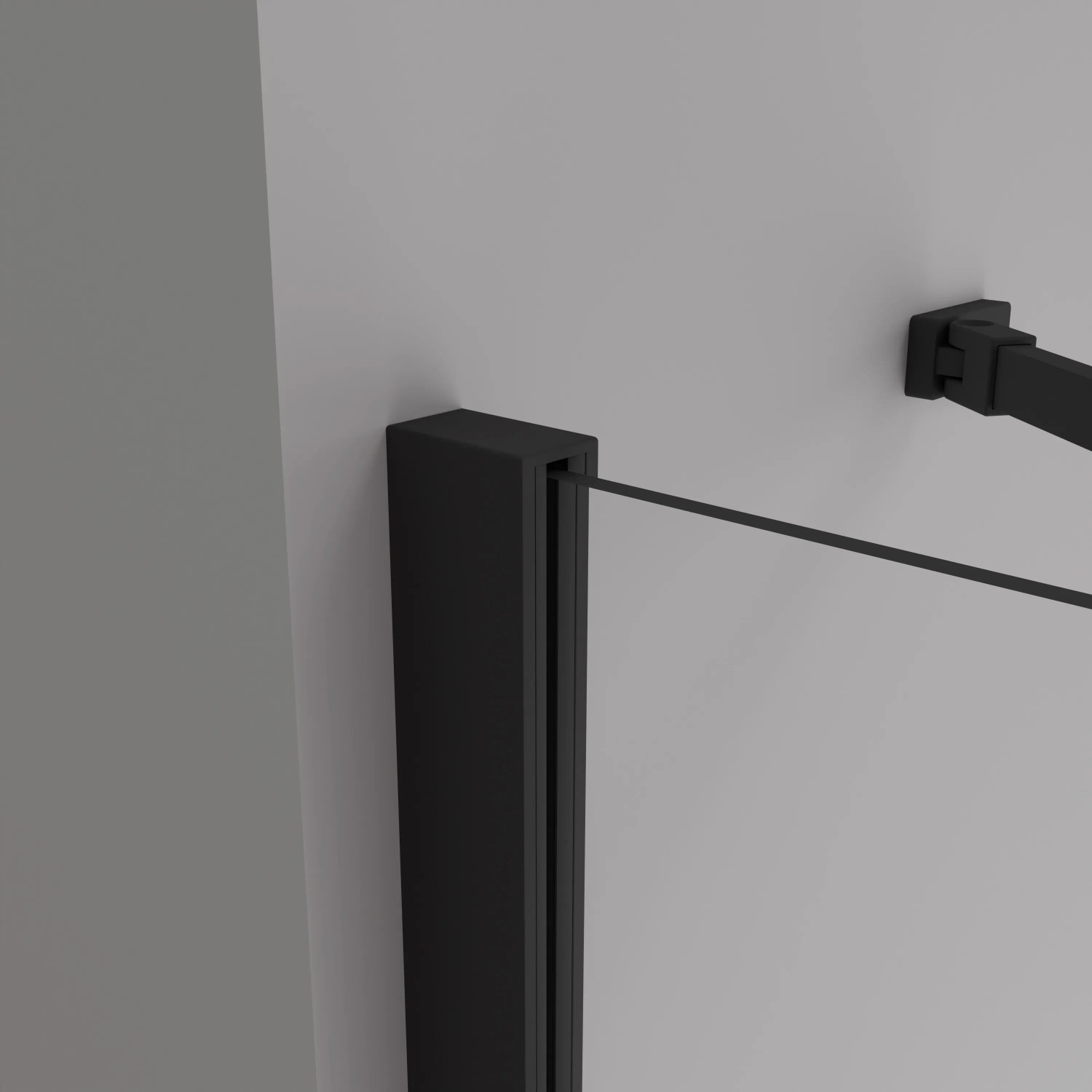 Detailaufnahme: Schwarze, matte Duschkabine baliv DUK-90.51E, 90x90 cm, Eckeinstieg.