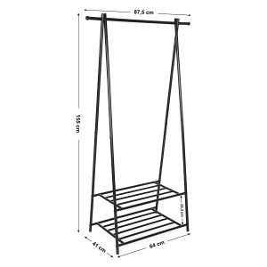 Schwarzer Songmics Kleiderständer mit 2 Ablagen, 155,7x87,8x41,6 cm, ideal für Kleidung und Schuhe.