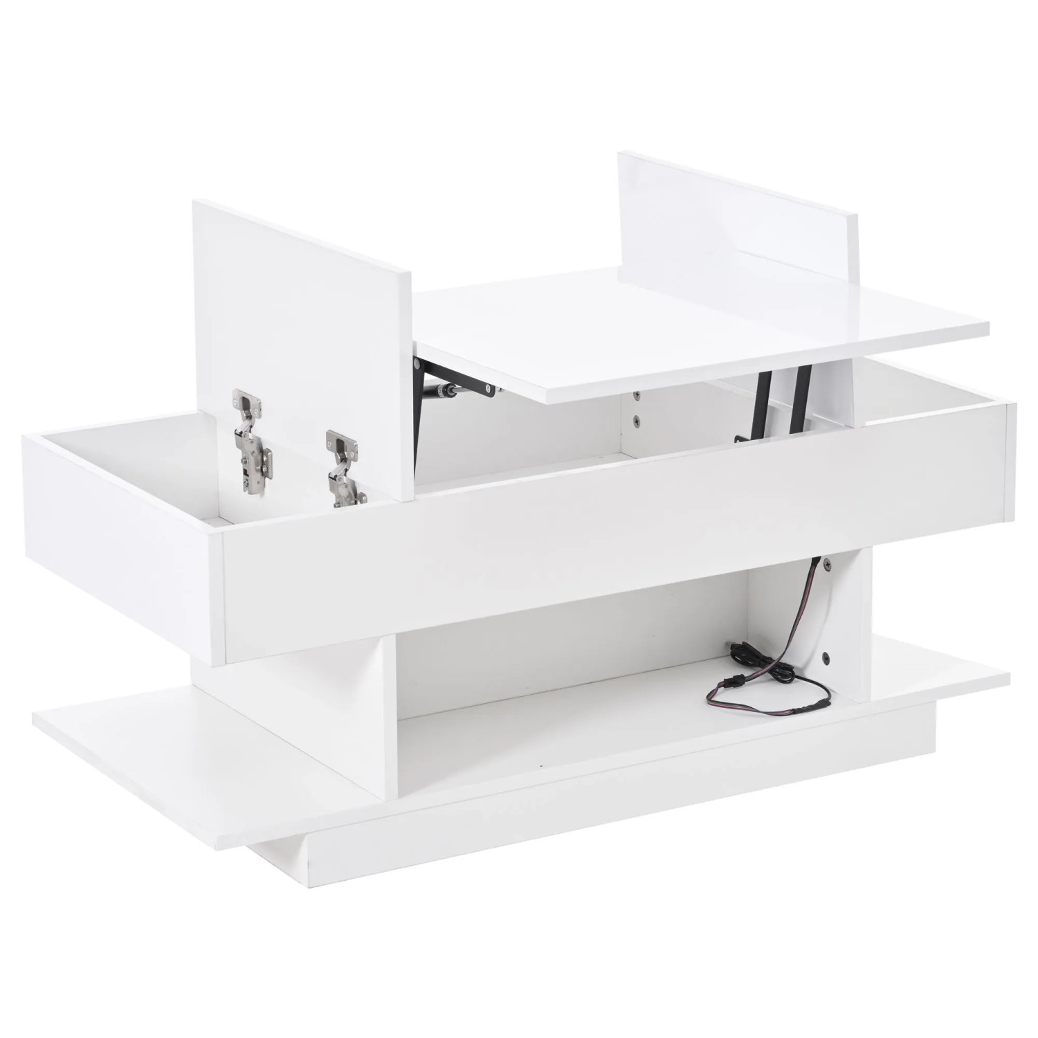 okwish Couchtisch mit Lift Tischplatte Klappschränke LED Stauraum 98x45x40cm Weiß