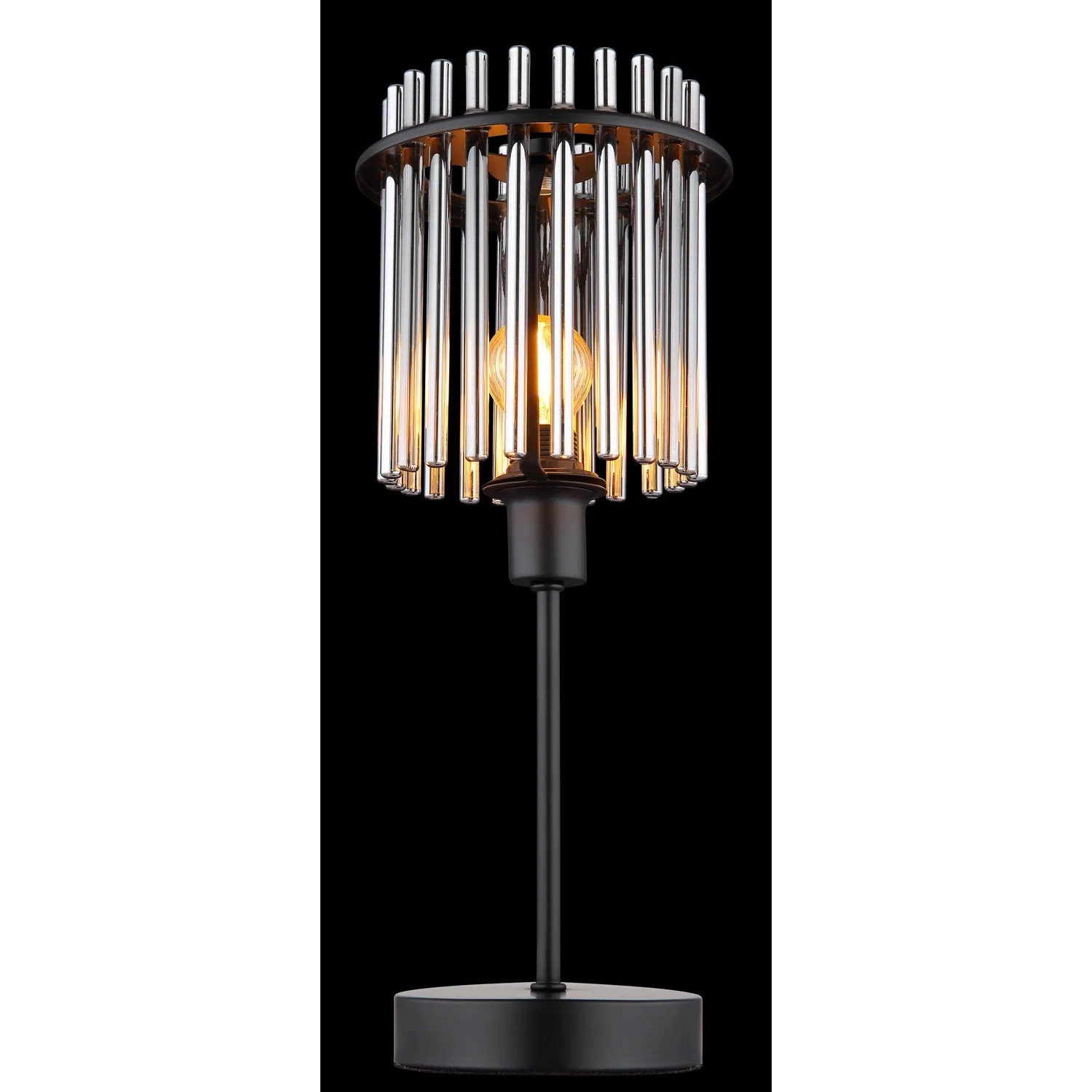 Globo Tischleuchte Gorley, schwarz/rauchfarben, Ø 15 cm. Design-Tischlampe mit Glasstäben.