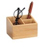 Wenko Bambus Organizer Terra mit 3 Fächern, natur, mit Brille und Stift.