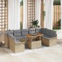 Beiges 10-teiliges vidaXL Garten-Sofa-Set mit Stauraum aus Poly Rattan.