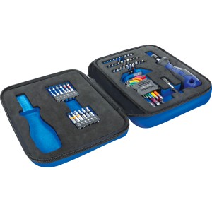 LUX Bit- und Steckschlüssel-Set, 53-teilig, in geöffneter, blauer Aufbewahrungsbox mit diversen Bits und Schraubenschlüsseln.