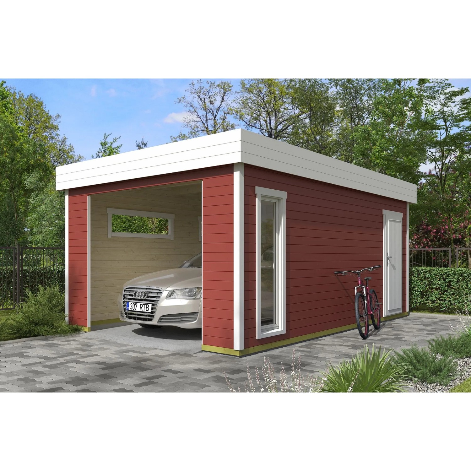Lasita Garage Bahamas 2 ohne Tor 360 cm x 540 cm Schwedenrot