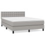 Hellgraues vidaXL Boxspringbett 140x200 cm mit Stoffbezug, inklusive Matratze und Topper.