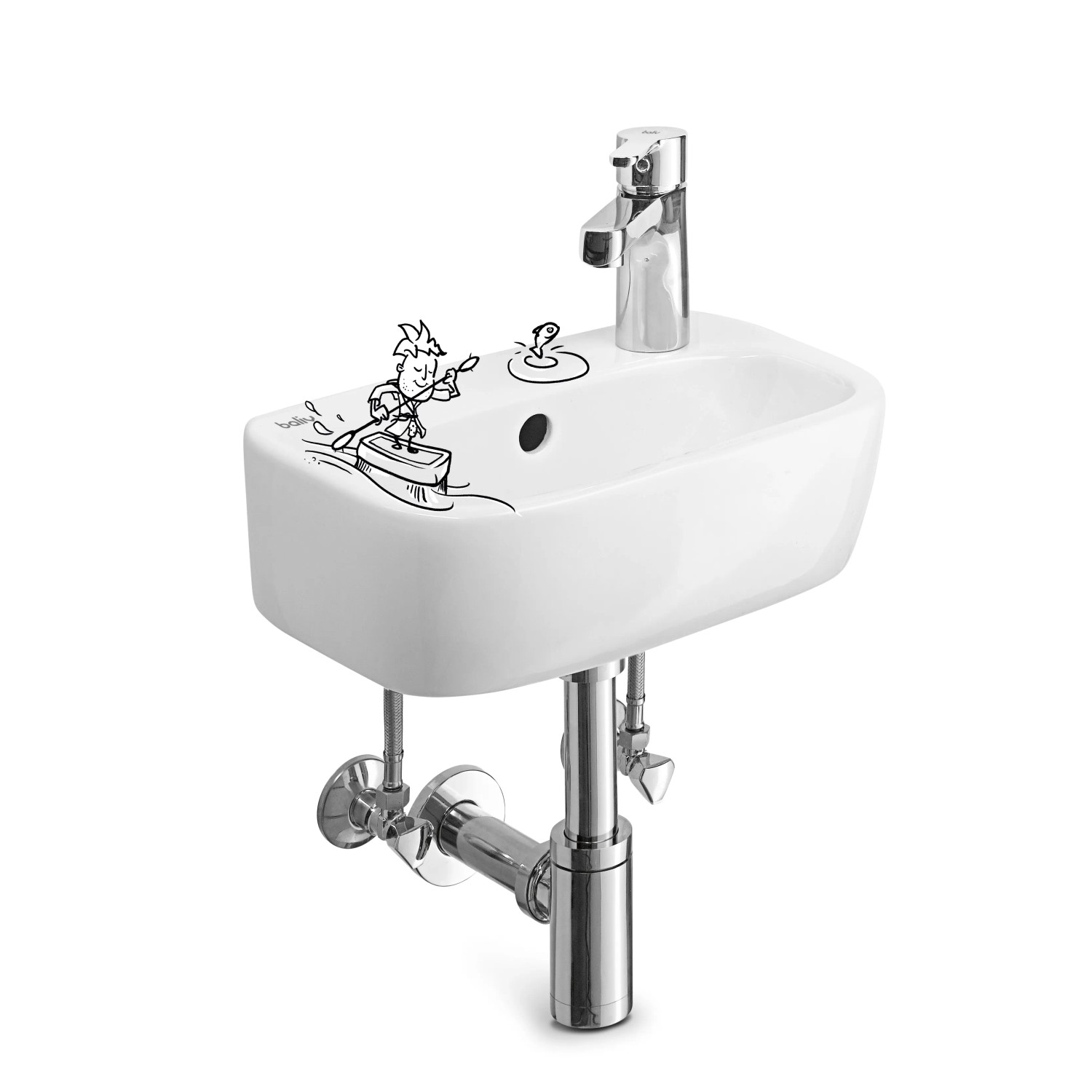 baliv Handwaschbecken-Set, 36 cm, Weiß, mit Armatur und eckiger Form. Ideal für Gäste-WC.
