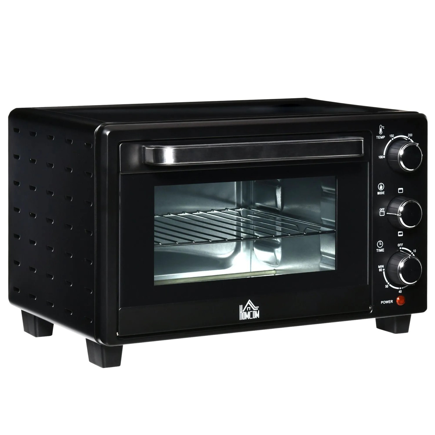 HOMCOM Minibackofen 21L mit 1 Drahtgestell 1 Backblech 3 Kochmodi Glas Schwarz