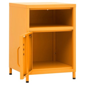 Senfgelber Nachttisch aus Stahl mit offenem Fach und Tür, Teil eines 2er-Sets.