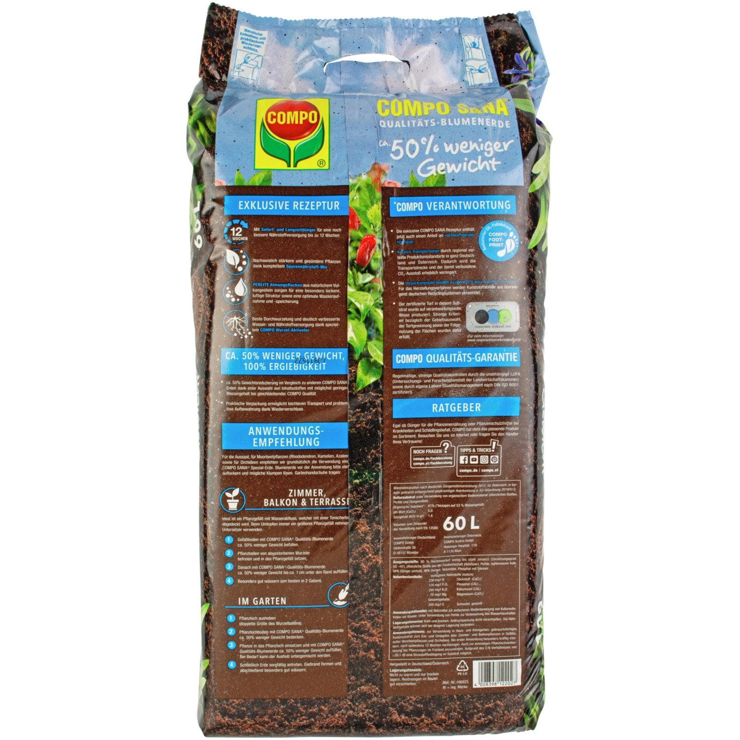 Compo QualitätsBlumenerde ca. 50 Prozent weniger Gewicht 1 x 60 l