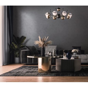 Wohnraum mit anthrazitfarbener Marburg Vliestapete in Putzoptik und moderner Einrichtung.