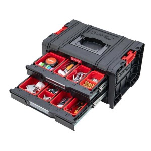 Schwarzer PROREGAL QBRICK Werkzeugkasten Pro Toolbox mit 3 Schubladen und Werkzeug.